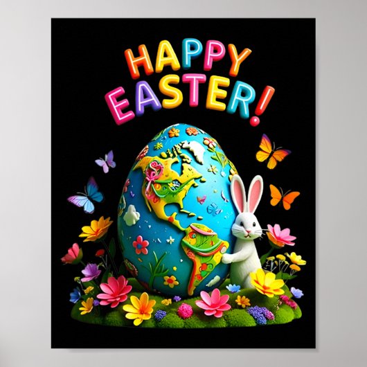 Happy easter earth day 2026 bunny world map easter ポスター (正面)