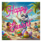 Happy Easter Easter Bunny on Beach  ポスター (正面)