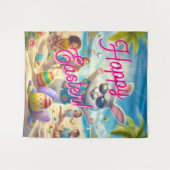 Happy Easter Easter Bunny on Beach Tapestry タペストリー (正面(横))