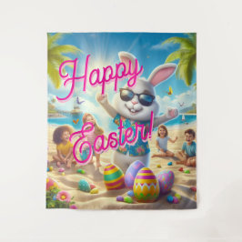 Happy Easter Easter Bunny on Beach Tapestry タペストリー