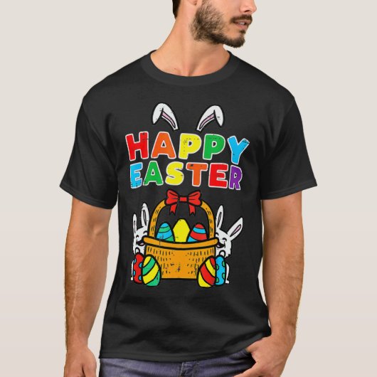 Happy Easter Egg Basket Bunny Ears Tシャツ (正面)