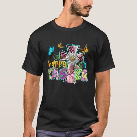 Happy Easter Egg Christian Leopard Jesus Cross But Tシャツ (正面)