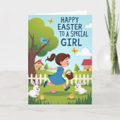 Happy Easter Egg Hunt Girl Card カード (正面)