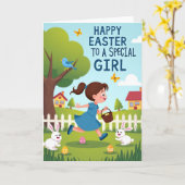 Happy Easter Egg Hunt Girl Card カード (黄色い花)