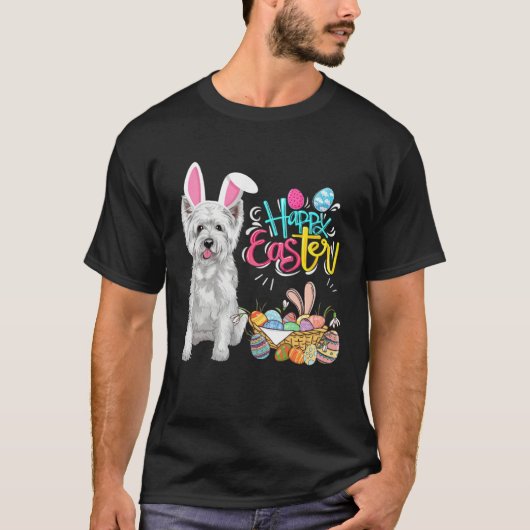 Happy Easter Eggs Bunny Dog Westie Boys Girls Tシャツ (正面)