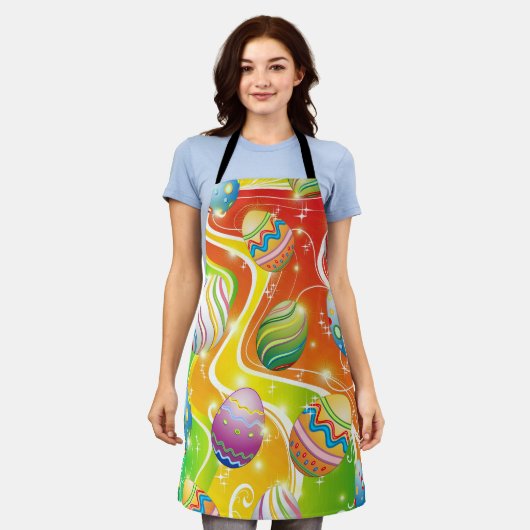 Happy Easter Eggs Festive Pattern エプロン (着用した状態)