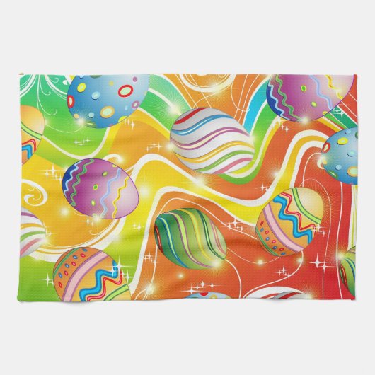Happy Easter Eggs Festive Pattern キッチンタオル (横)