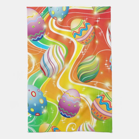 Happy Easter Eggs Festive Pattern キッチンタオル (縦)
