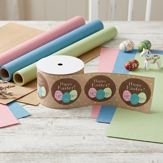 Happy Easter Eggs Polkadots Gift Wrap Ribbon グログランリボン