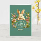 Happy Easter Elegant Bunny Floral Spring Design カード (黄色い花)