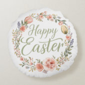 Happy Easter Elegant Floral  ラウンドクッション (裏面)