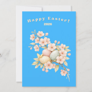 Happy Easter Elegant Floral Cherry Blossom Pastel シーズンカード
