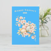 Happy Easter Elegant Floral Cherry Blossom Pastel シーズンカード (スタンド正面)