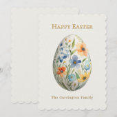Happy Easter Elegant Floral Egg Personalized シーズンカード (正面/裏面)
