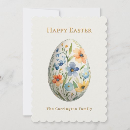 Happy Easter Elegant Floral Egg Personalized シーズンカード (正面)