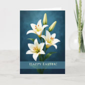 Happy Easter Elegant White Lilies Blue Background カード (正面)
