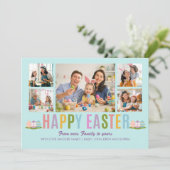 Happy Easter Family Photo Collage Blue 招待状 (スタンド正面)