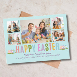 Happy Easter Family Photo Collage Blue 招待状