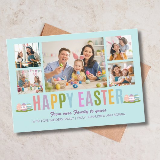 Happy Easter Family Photo Collage Blue 招待状