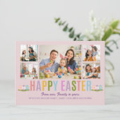 Happy Easter Family Photo Collage Pink 招待状 (スタンド正面)