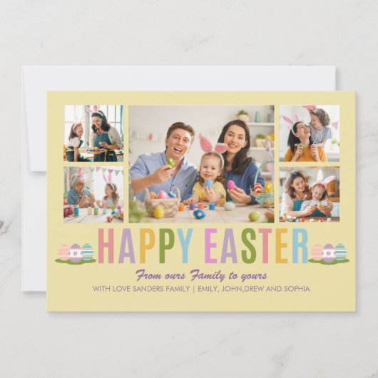 Happy Easter Family Photo Collage Yellow 招待状 (正面)