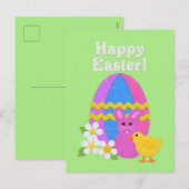 Happy Easter Felt Look Easter Egg Bunny Chick シーズンポストカード (正面/裏面)