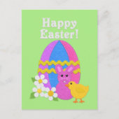 Happy Easter Felt Look Easter Egg Bunny Chick シーズンポストカード (正面)