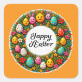 Happy Easter – Festive Egg Wreath Autocolante スクエアシール (正面)
