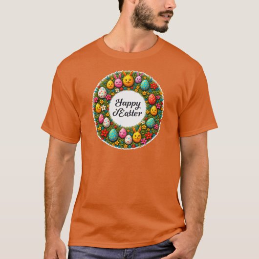Happy Easter – Festive Egg Wreath camiseta Tシャツ (正面)