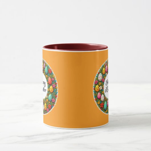 Happy Easter – Festive Egg Wreath caneca マグカップ (中央)
