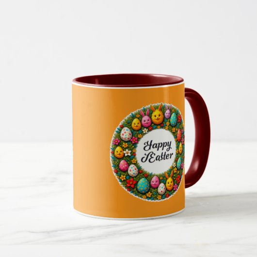 Happy Easter – Festive Egg Wreath caneca マグカップ (正面右)