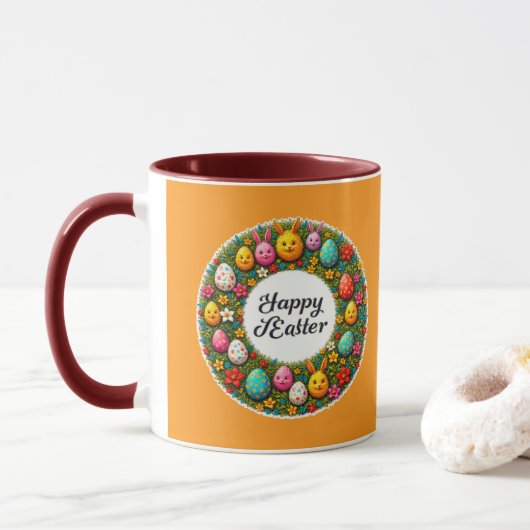 Happy Easter – Festive Egg Wreath caneca マグカップ (ドーナツ)