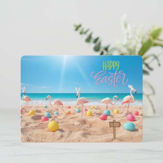 Happy Easter Flamingo Easter Egg Hunt on Beach シーズンカード (スタンド正面)