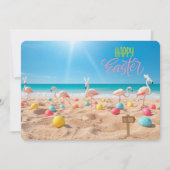 Happy Easter Flamingo Easter Egg Hunt on Beach シーズンカード (正面)