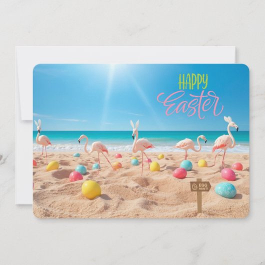 Happy Easter Flamingo Easter Egg Hunt on Beach シーズンカード (正面)