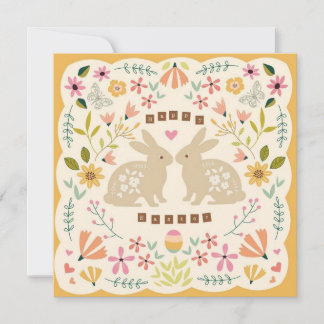 Happy Easter Floral Bunny Card – Cute Spring Easte シーズンカード