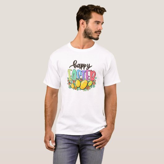 Happy Easter Floral Easter Eggs Tシャツ (正面フル)