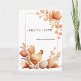 Happy Easter Floral Greeting Card with Chicken カード