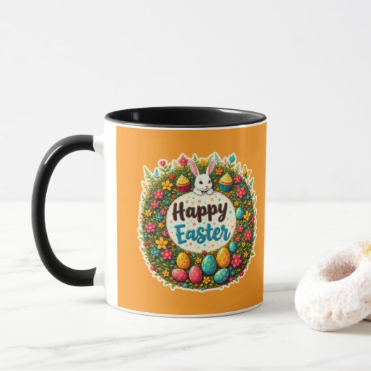 Happy Easter – Floral Spring Wreath caneca マグカップ (ドーナツ)