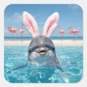 Happy Easter Florida Beach Flamingos and Dolphin スクエアシール (正面)