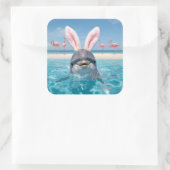 Happy Easter Florida Beach Flamingos and Dolphin スクエアシール (バッグ)