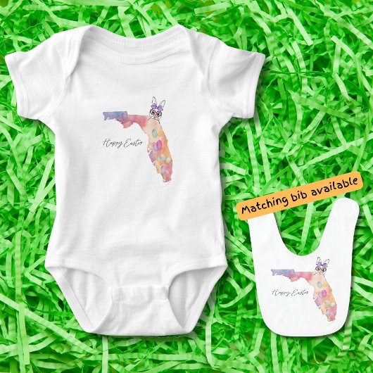 Happy Easter Florida State Pastel Eggs and Bunny ベビーボディスーツ