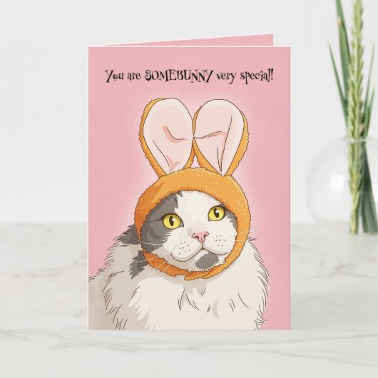 Happy Easter For Anyone Cute Cat in Bunny Ears シーズンカード (正面)