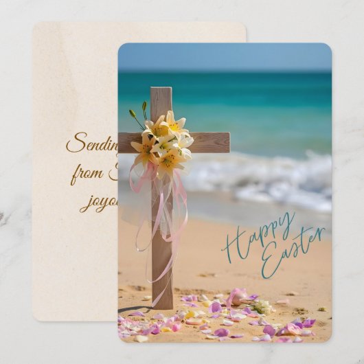 Happy Easter from Florida Cross & Lilies on Beach シーズンカード (正面/裏面)