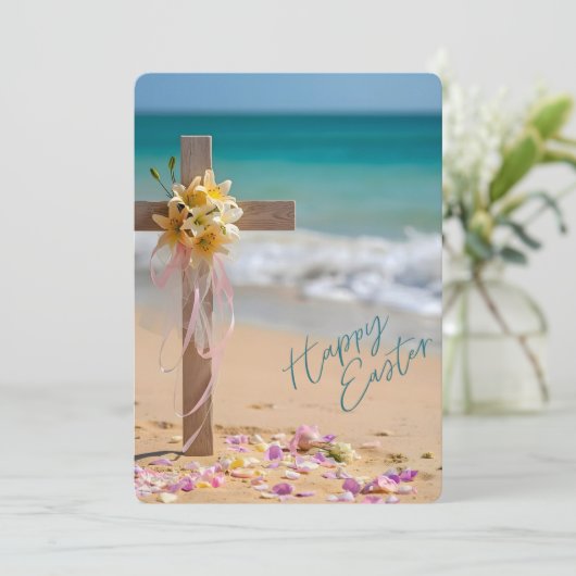 Happy Easter from Florida Cross & Lilies on Beach シーズンカード (スタンド正面)