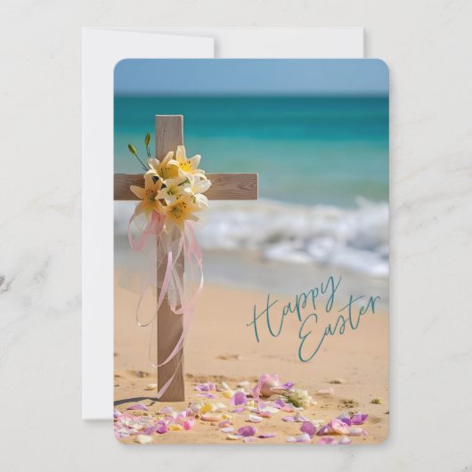 Happy Easter from Florida Cross & Lilies on Beach シーズンカード (正面)
