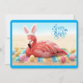 Happy Easter from Florida Flamingo Bunny on Beach シーズンカード (正面)
