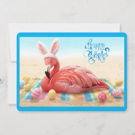 Happy Easter from Florida Flamingo Bunny on Beach シーズンカード