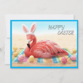 Happy Easter from Florida Flamingo Bunny on Beach シーズンカード (正面)
