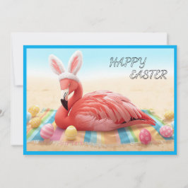 Happy Easter from Florida Flamingo Bunny on Beach シーズンカード
